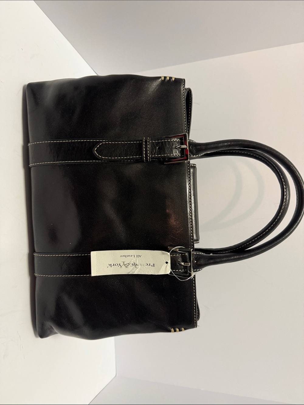 Preston & York Black Leather Satchel with Contrast Stitching